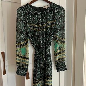 LOFT Green Bishop Sleeve Crew Neck Dress